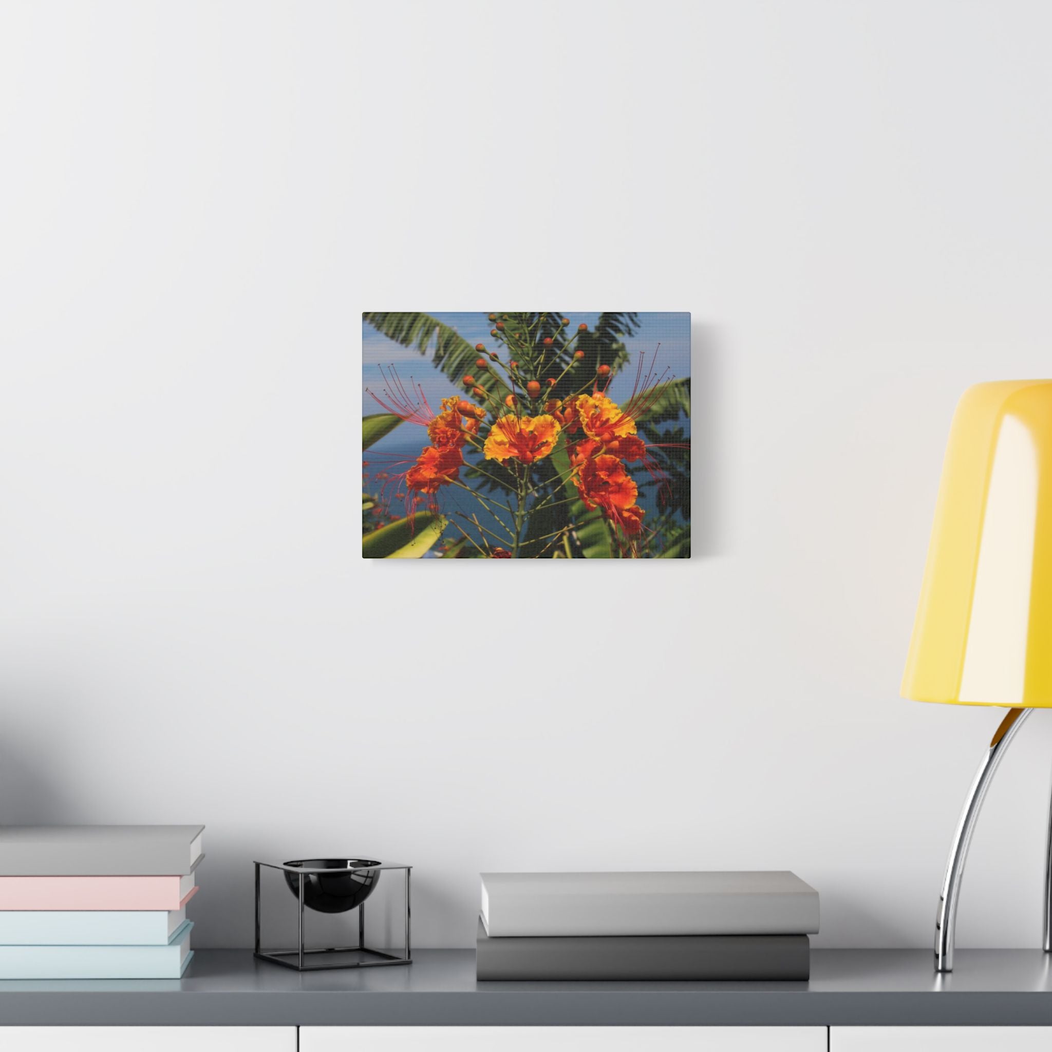 Tropical Flame Flower Satin Canvas Wall Art – Vibrant Orange Floral Stretched Print