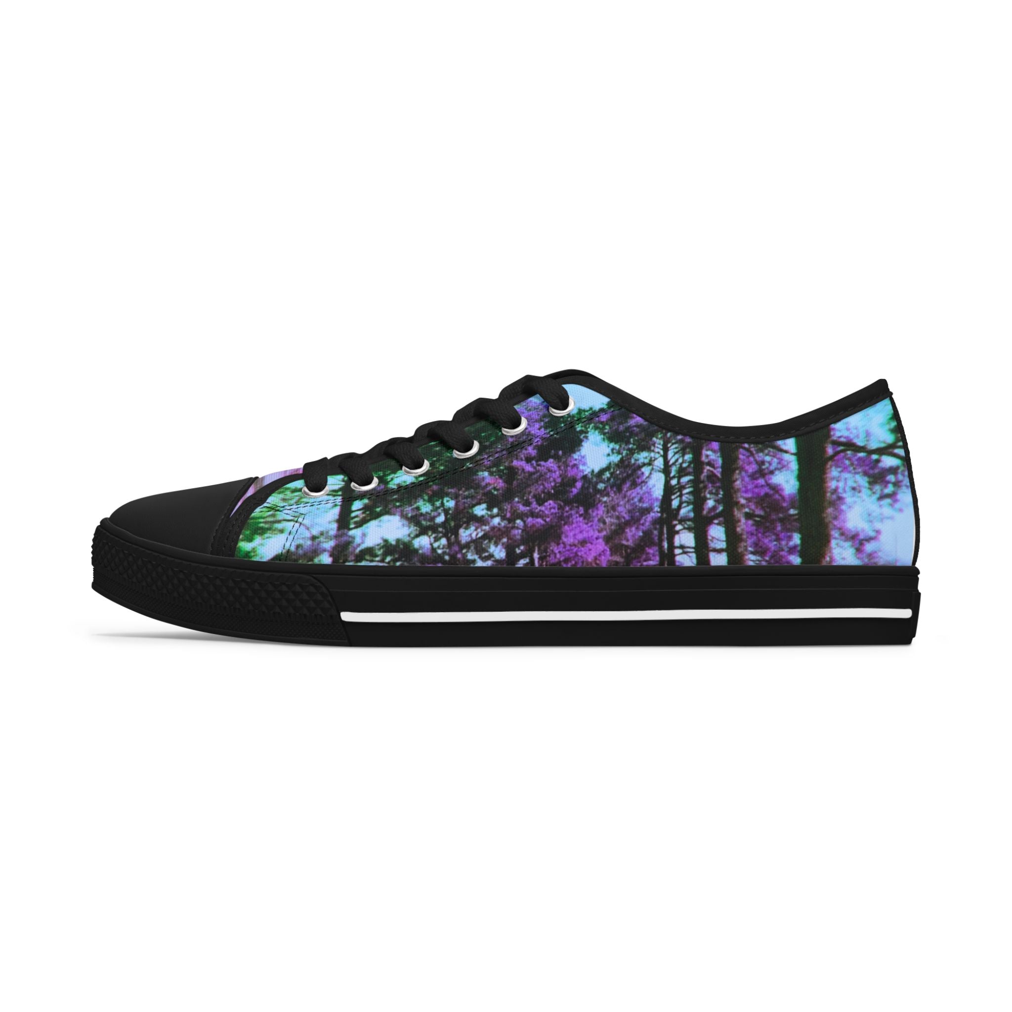 Women's Low Top Sneakers — Purple Teal Forest Print Casual Canvas Shoes