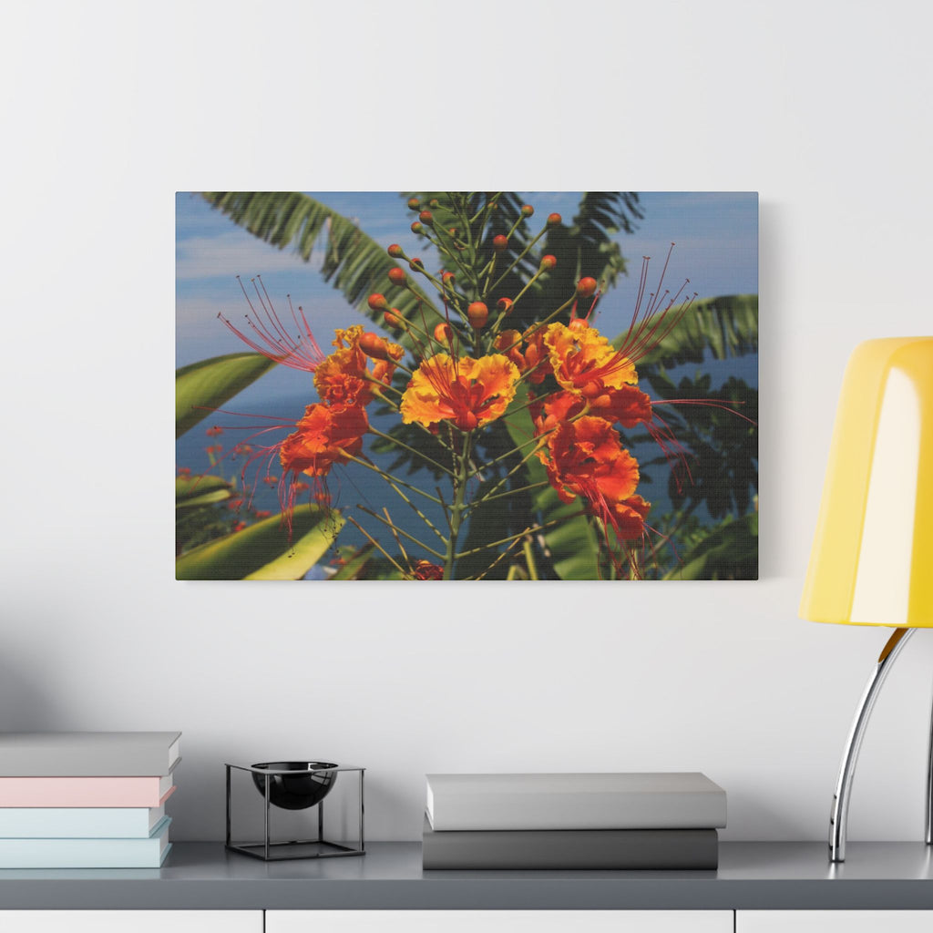 Tropical Flame Flower Satin Canvas Wall Art – Vibrant Orange Floral Stretched Print