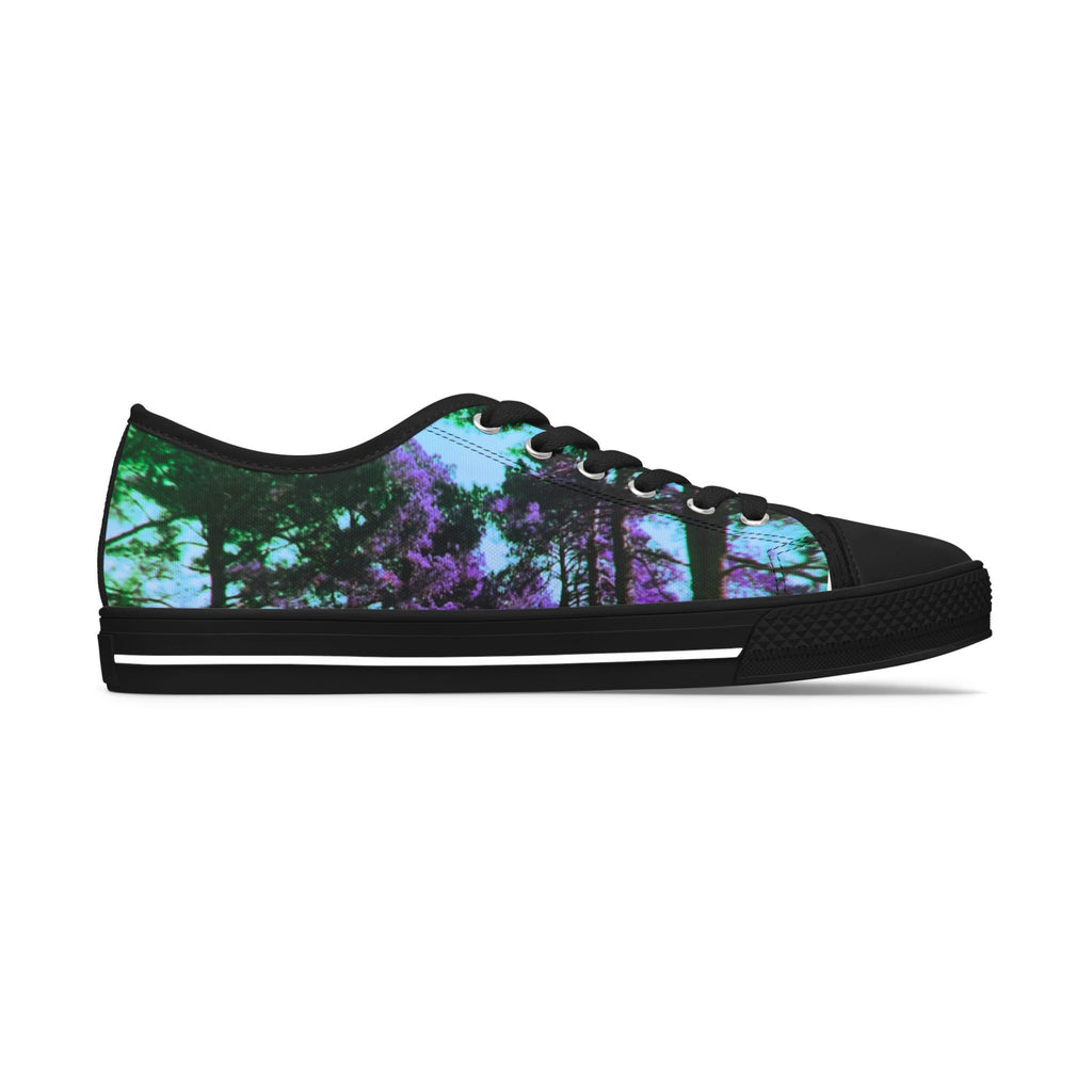Women's Low Top Sneakers — Purple Teal Forest Print Casual Canvas Shoes