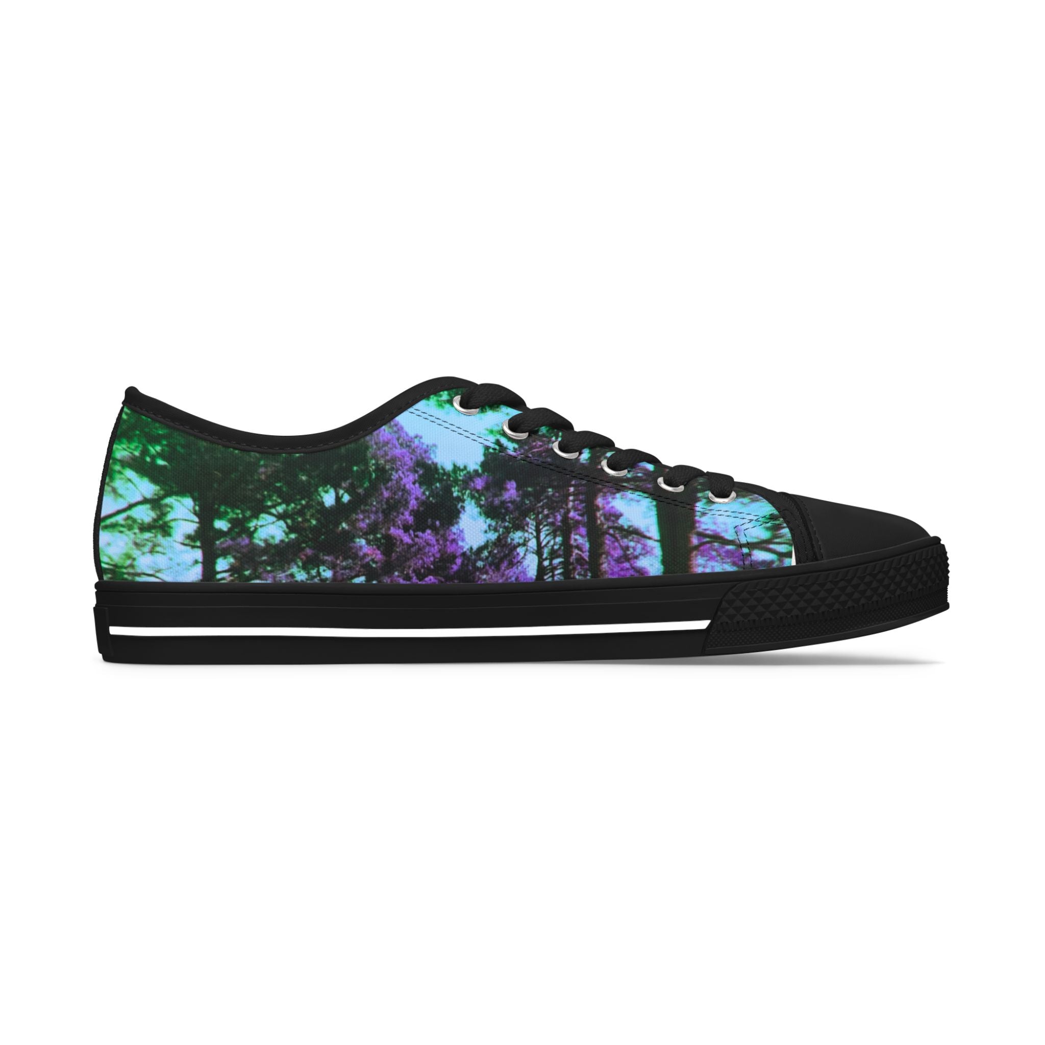 Women's Low Top Sneakers — Purple Teal Forest Print Casual Canvas Shoes