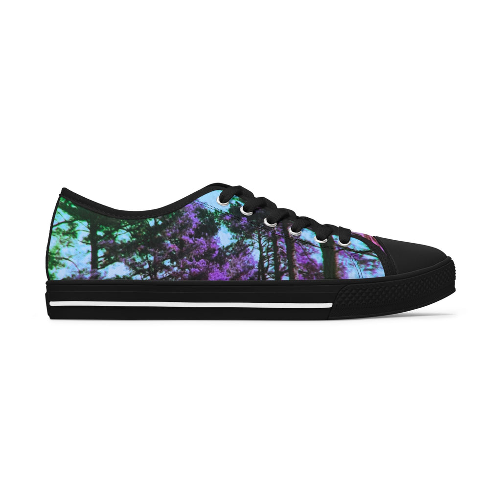 Women's Low Top Sneakers — Purple Teal Forest Print Casual Canvas Shoes