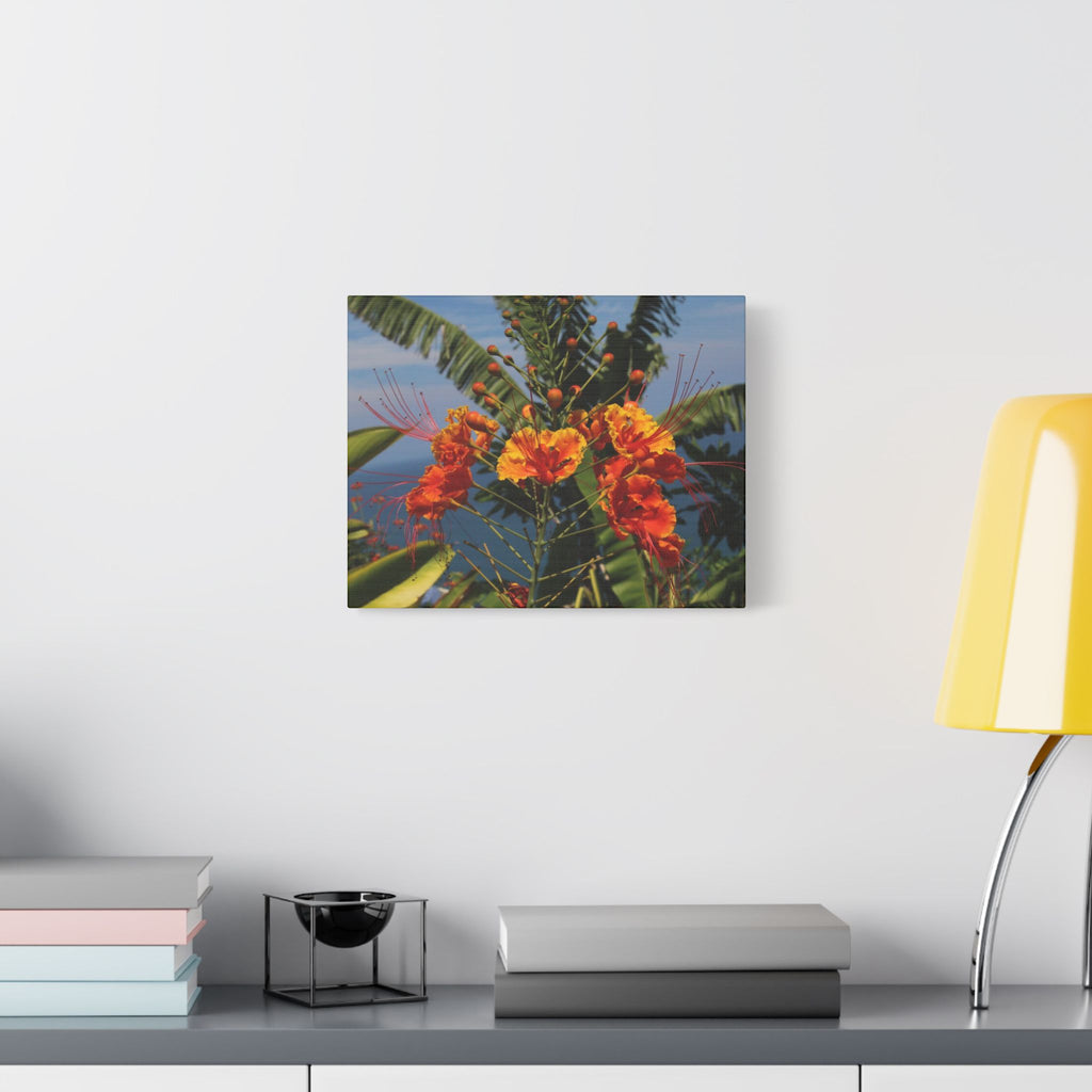 Tropical Flame Flower Satin Canvas Wall Art – Vibrant Orange Floral Stretched Print