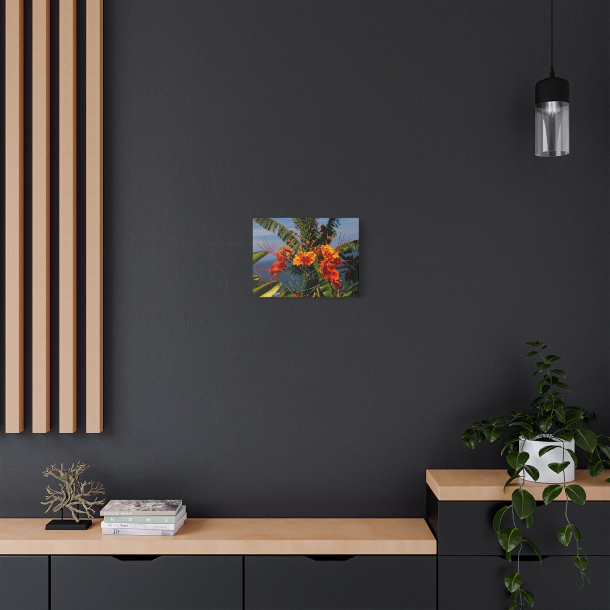 Tropical Flame Flower Satin Canvas Wall Art – Vibrant Orange Floral Stretched Print