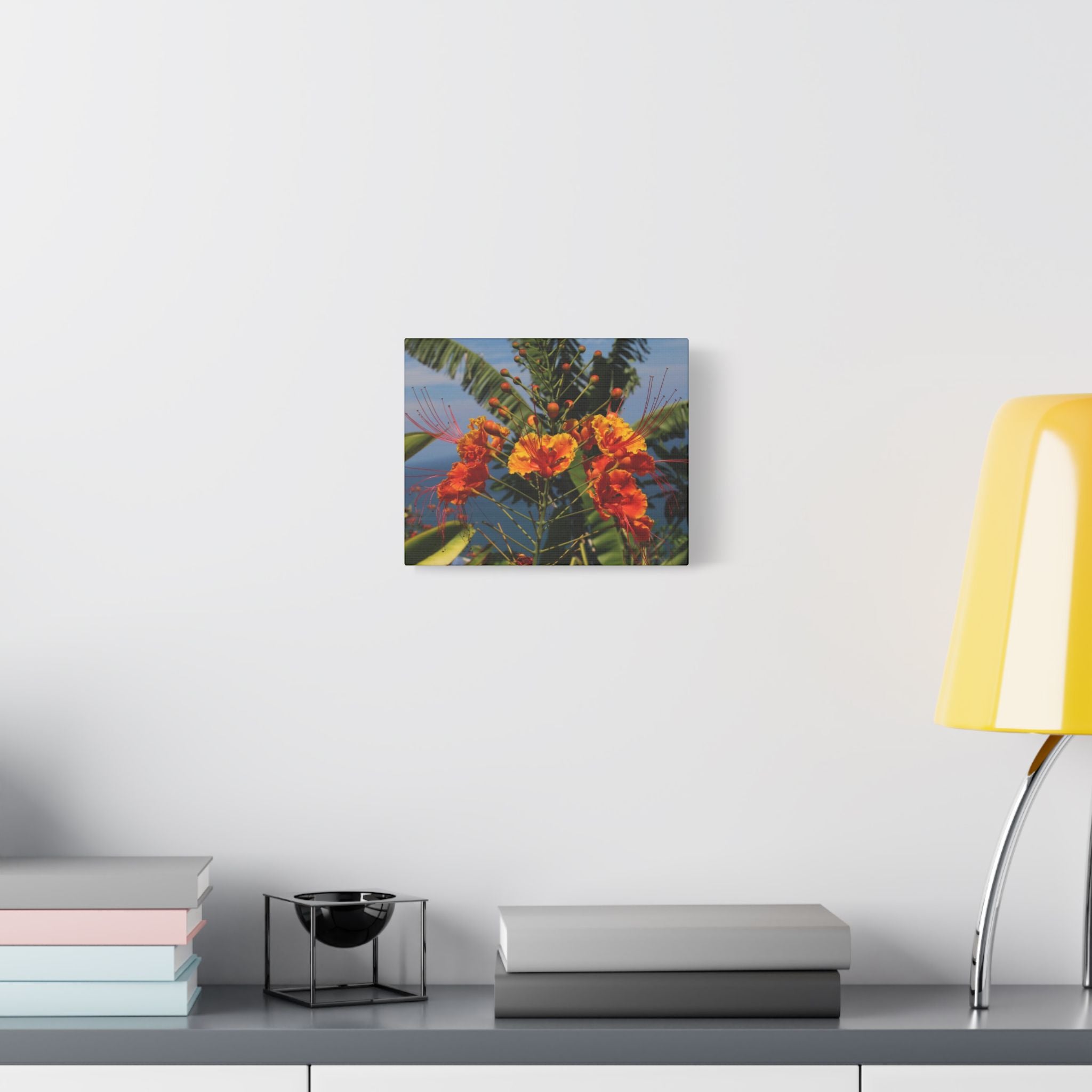 Tropical Flame Flower Satin Canvas Wall Art – Vibrant Orange Floral Stretched Print