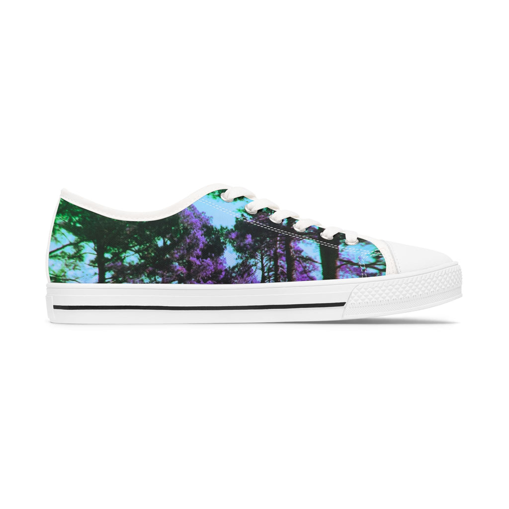 Women's Low Top Sneakers — Purple Teal Forest Print Casual Canvas Shoes