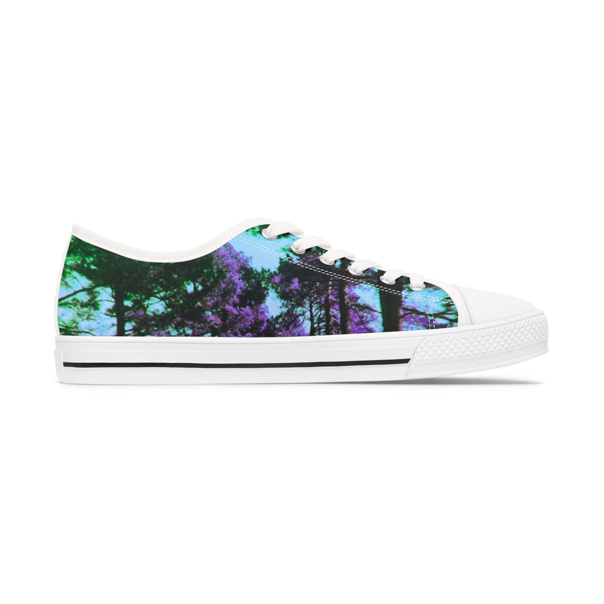 Women's Low Top Sneakers — Purple Teal Forest Print Casual Canvas Shoes