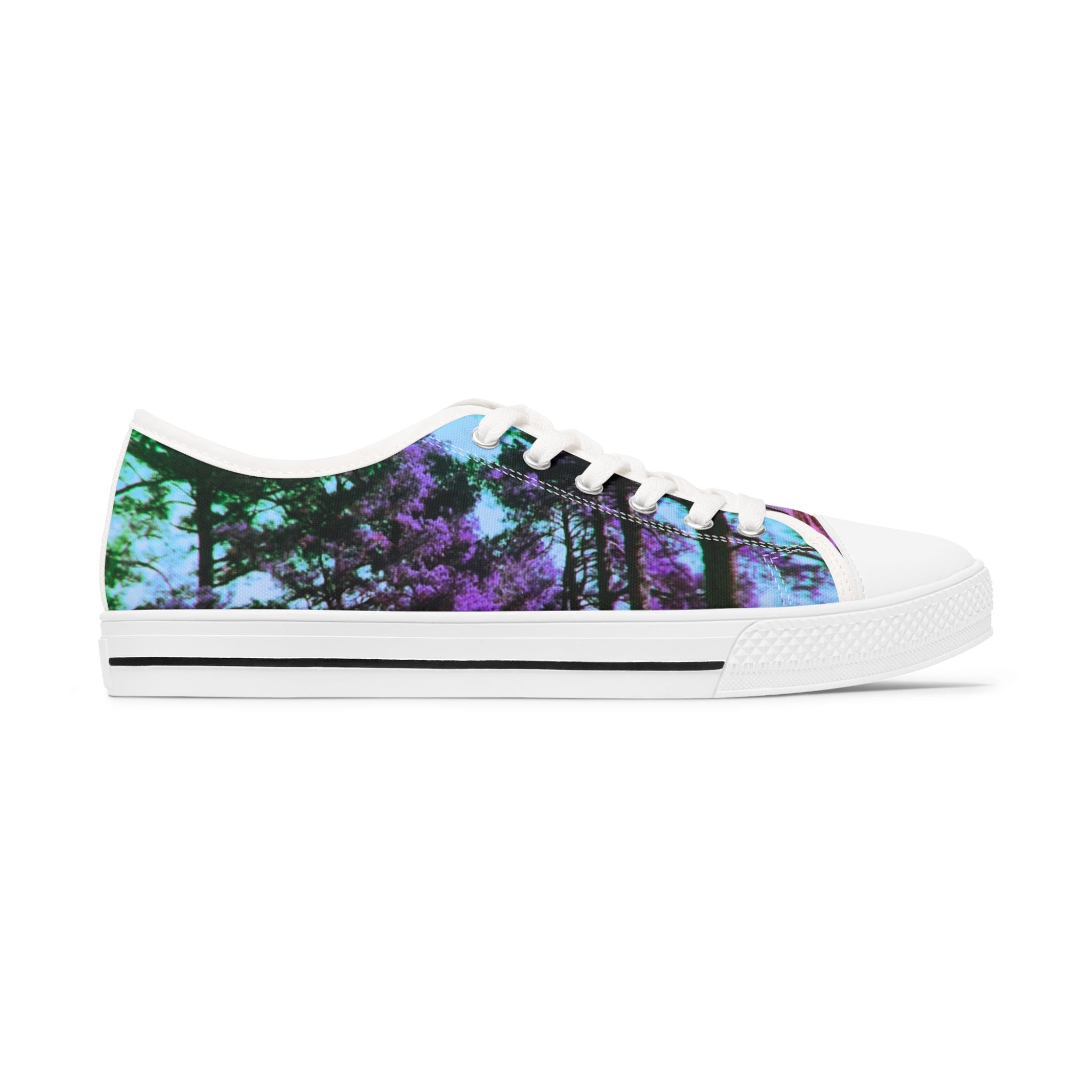 Women's Low Top Sneakers — Purple Teal Forest Print Casual Canvas Shoes