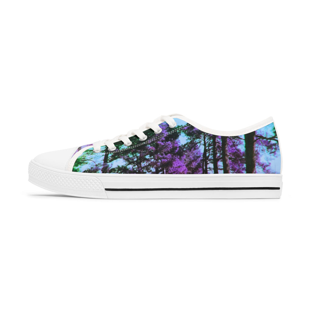 Women's Low Top Sneakers — Purple Teal Forest Print Casual Canvas Shoes