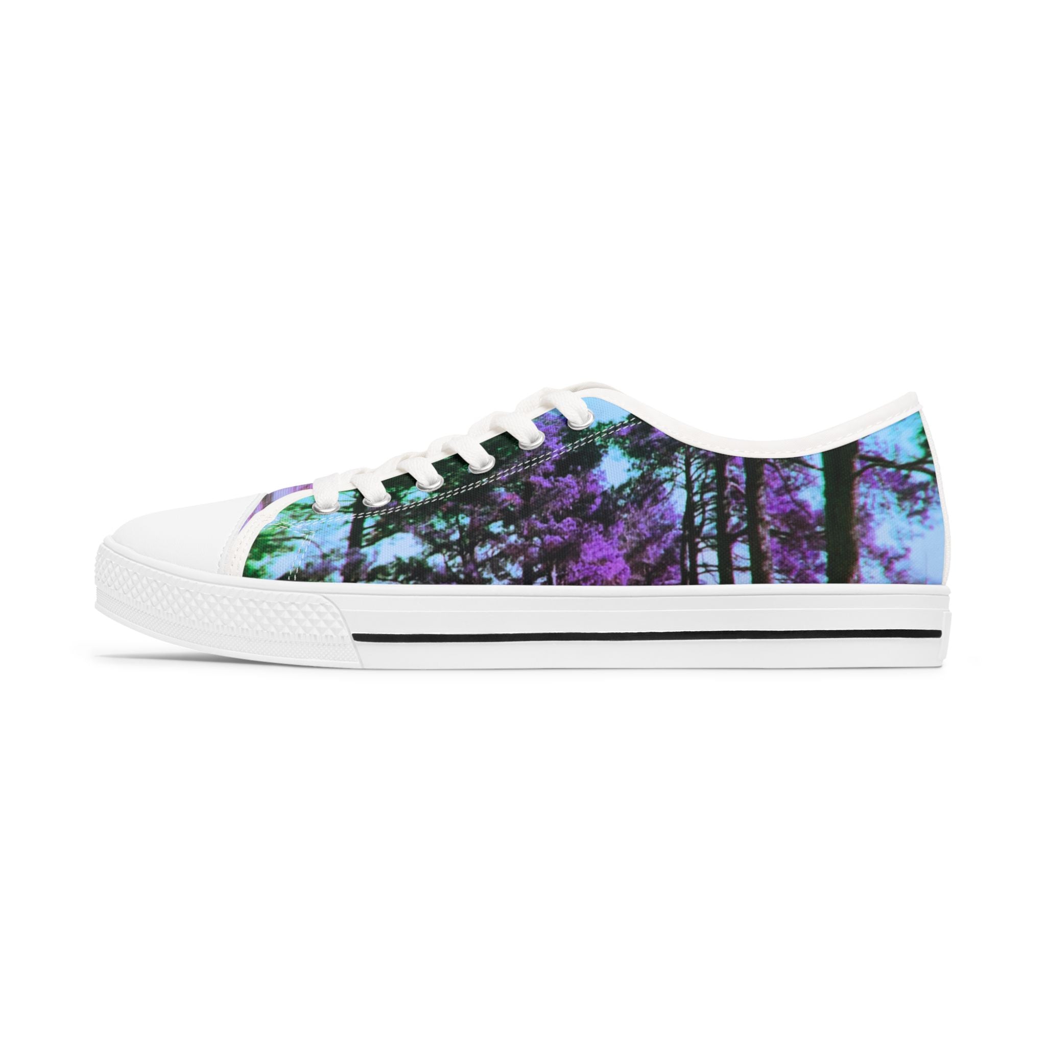 Women's Low Top Sneakers — Purple Teal Forest Print Casual Canvas Shoes